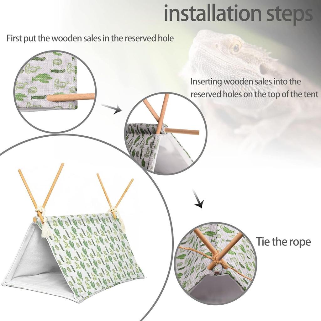 Namiotowe łóżko dla smoka brodatego, Wzór kaktusa, Klatka/kryjówki i jaskinie dla gadów, smoka brodatego/Schronienie w siedlisku… (Kaktus)