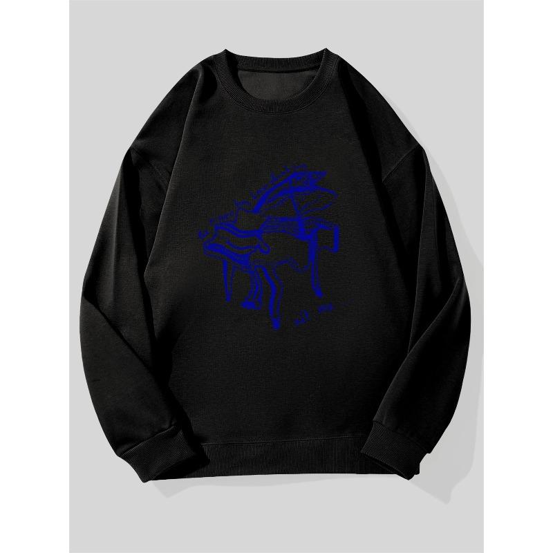 Men'S Casual Round-Neck Sweatshirt with a Piano Drinking Design