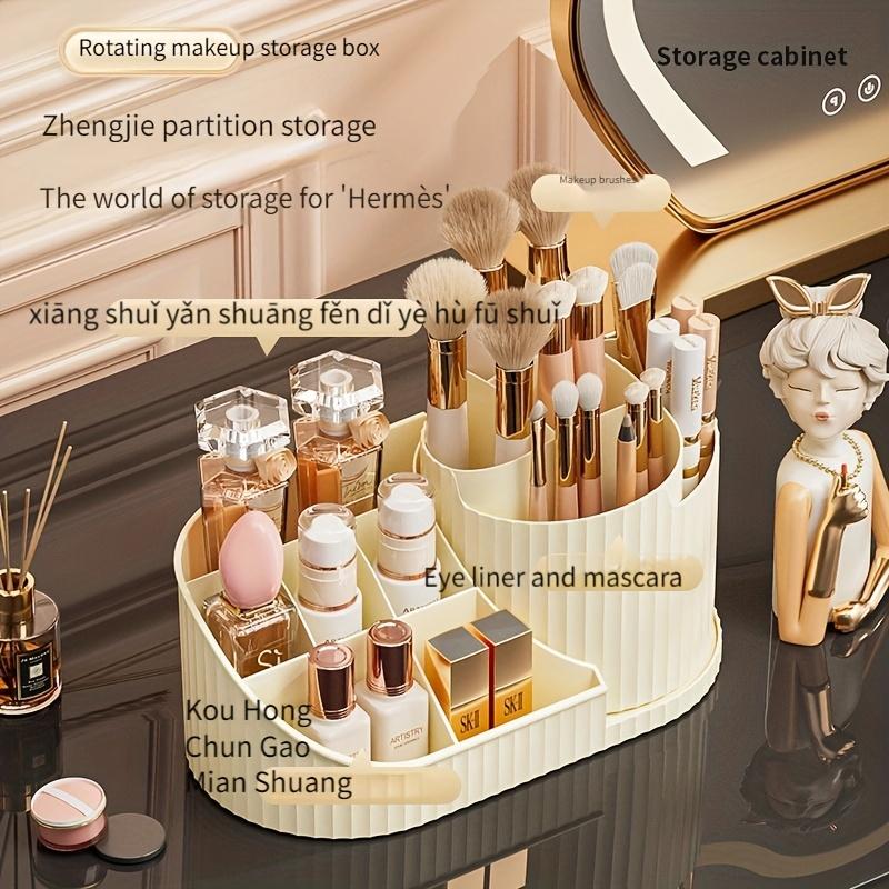 1pc Rotating Makeup Organizer, Vanity Tray for Brushes/Lipsticks | Compact Design, White & 4 Colors, Ideal for Desk Storage