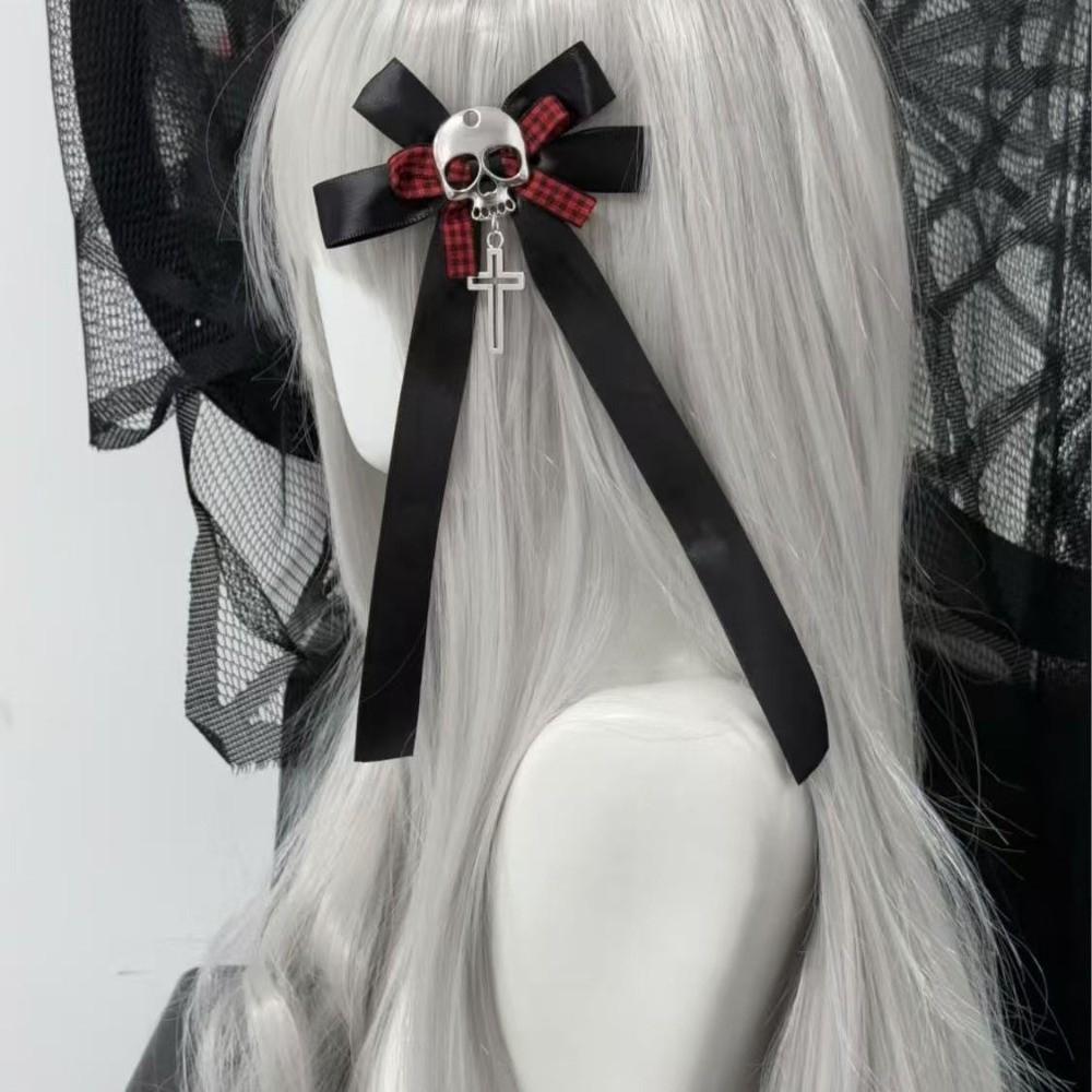 Cross Decorative Bow Skull Side Clip Y2K Hair Accessories Dark Ponytail Braid Hair Clip  Party