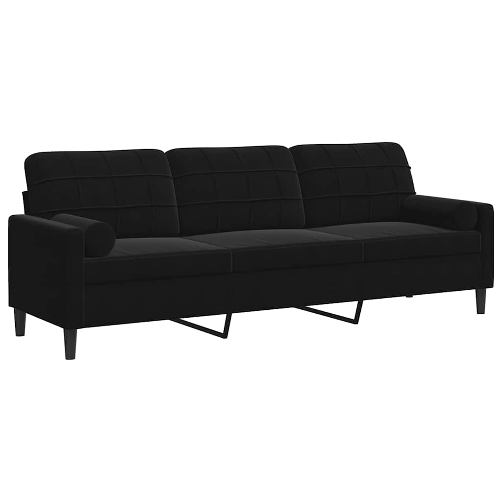 3 Seater Sofa with Decorative Cushions Black 210 cm Velvet