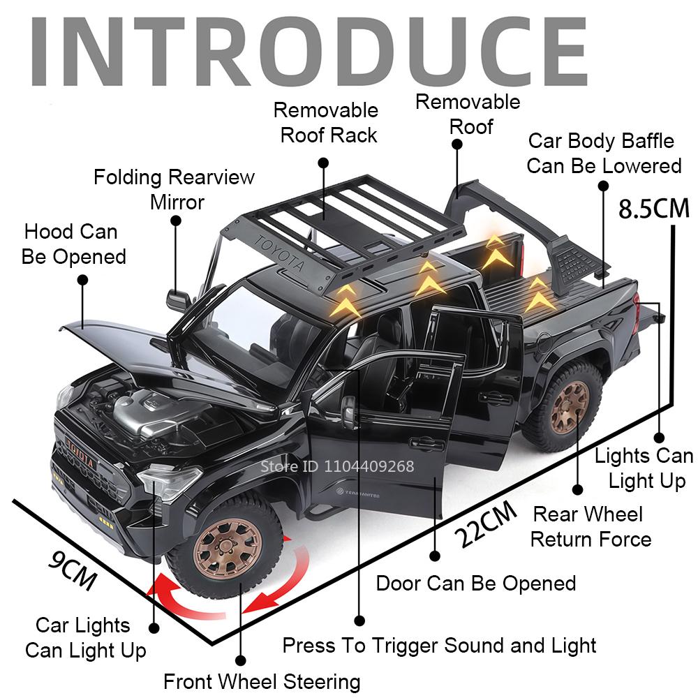 1:24 Tacoma Land Cruiser LC80 Model Car Toy Alloy Diecast Doors Opened Shock Absorption Off-road Vehicles Models Boys Gifts
