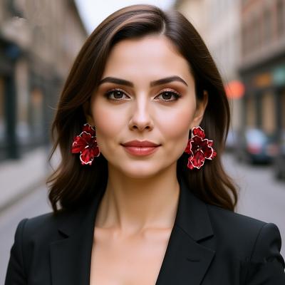 Three-dimensional Irregular Exaggerated Large Flower Oil Stroke Earrings Exquisite Layered Earrings