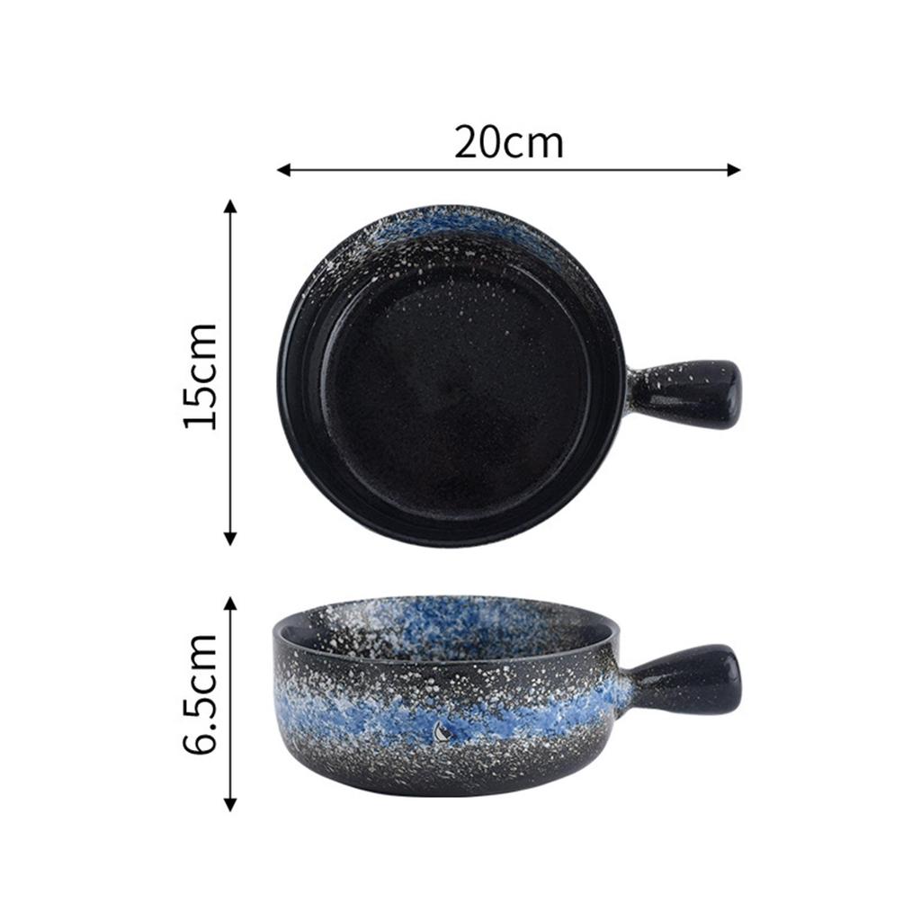 Ceramic Baking Bowl with Handle, Japanese Style Heat Resistant Deep Bowl Microwave Oven Safe Kitchen Food Bowl for Soup Salad Pasta Dessert Dinnerware