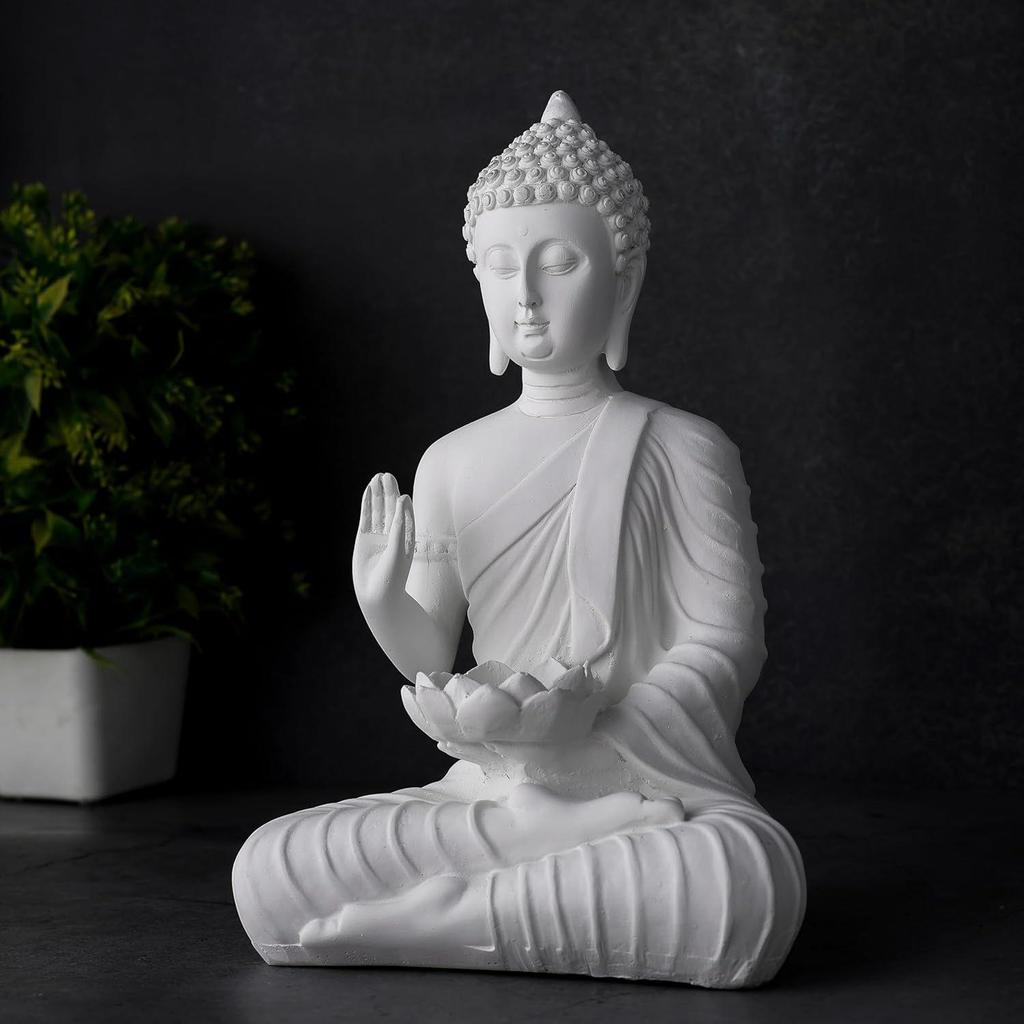 Estátua de Buda sentado, peça de decoração para casa, ídolo, itens para sala de estar e presentes (Branco)