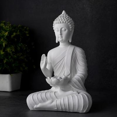 New Sitting Buddha Statue Showpiece Idol Home Decor Items for Living Room and Gifts (White)