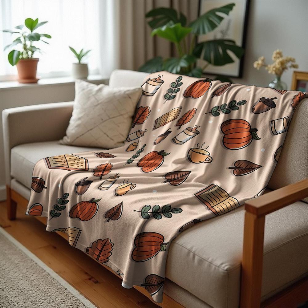 Autumn Pinecone Pumpkin Anime Cartoon Flannel Blanket Soft Warm Throw for Bedroom Sofa Car Kids Holiday Gift