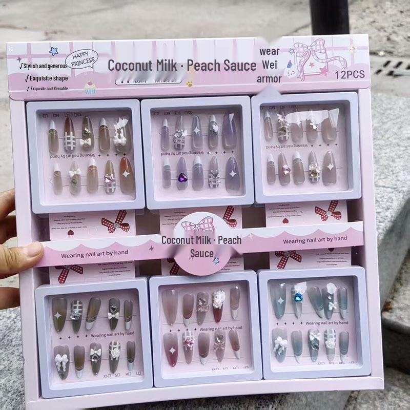 Handmade Cat Eye Zirconia Diamond Nail Tips - High-End Light Luxury Whitening Manicure Stickers