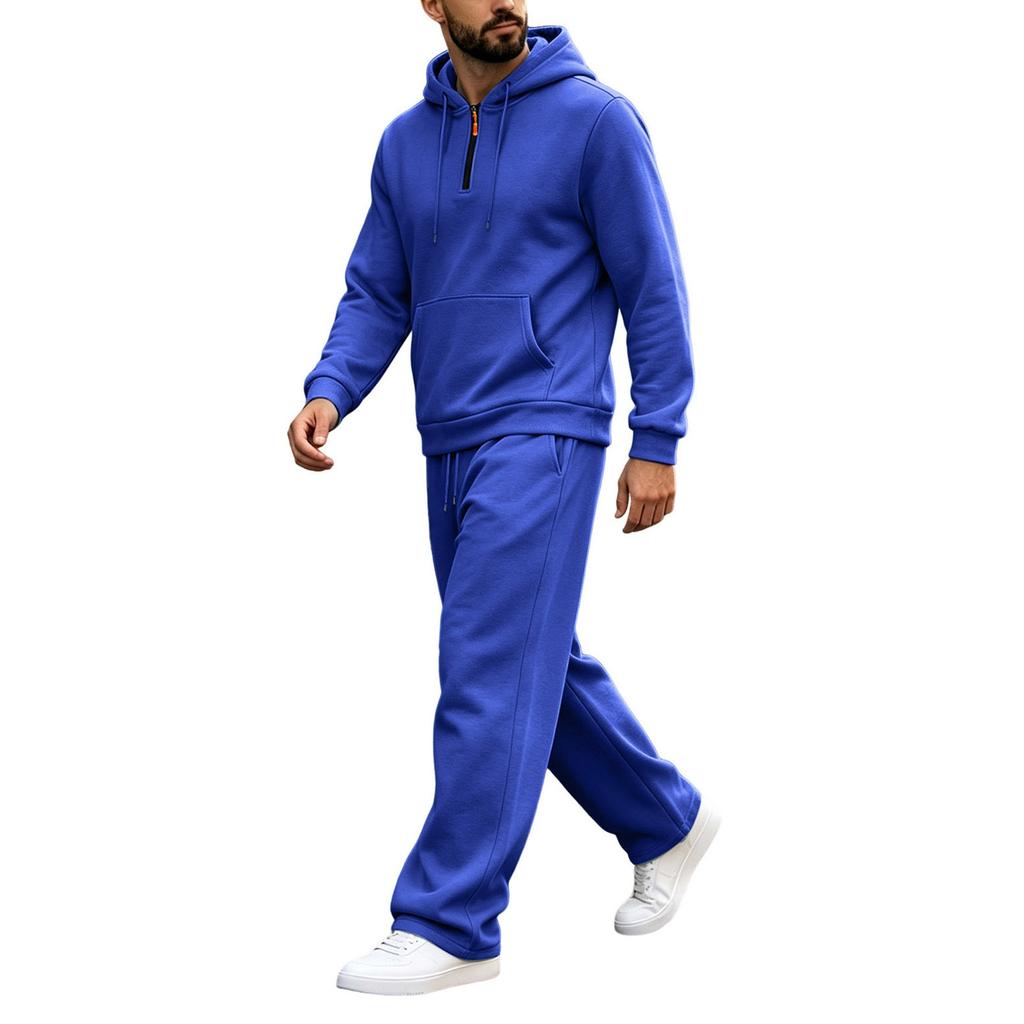 Men's Warm Lined Hoodie and Wide Leg Cargo Pants Set, Casual Relaxed Fit for Outdoor Sports