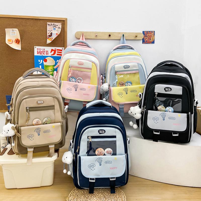 Schoolbag High Value Cute Small Fresh Contrasting Color Schoolbag Female Junior High School Girl High School Student Backpack Travel Lightweight