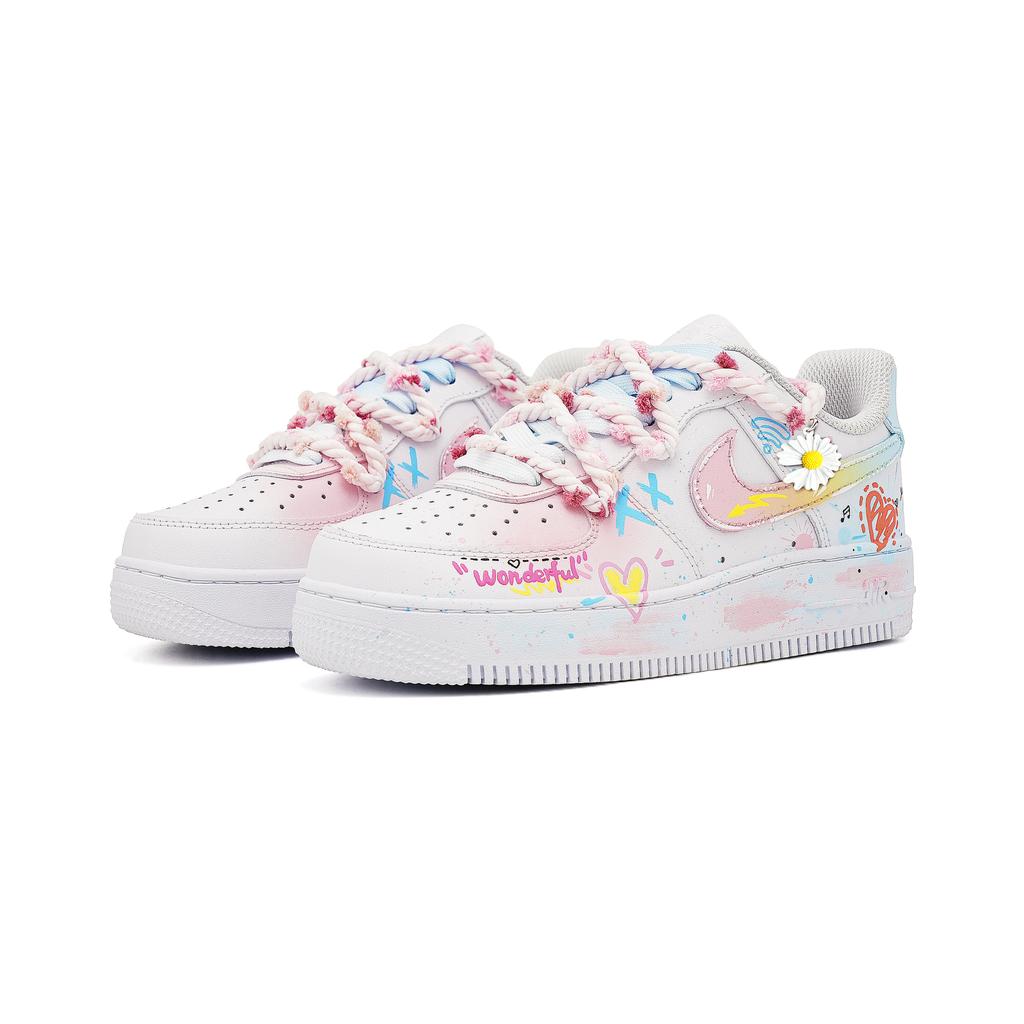 Nike Air Force 1 Candy Party Cow Leather Abrasion Resistant Slip Resistant Low Top Skateboard Shoes Unisex CW2288-111(Team1910-)