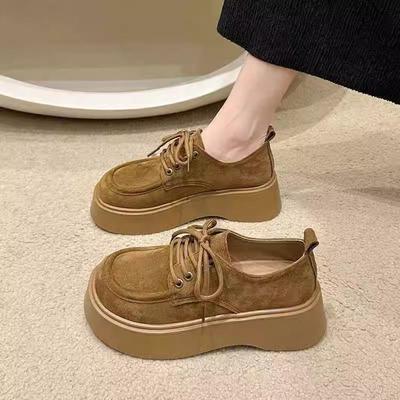 Versatile Birken Thick-soled Lace-up Annual Increase In Height and Thinness Temperament Versatile Soft-soled Muffin Loafers