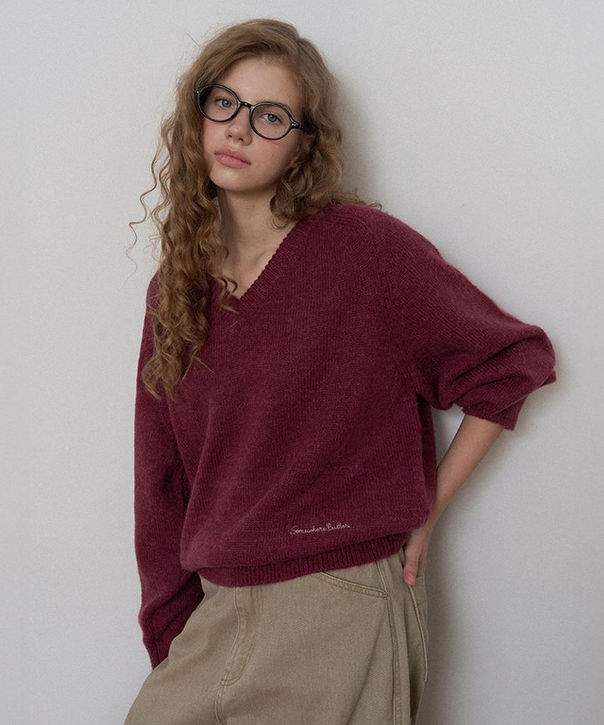 Sseomweeobeoteo Hazel Alpaca V-Neck Knit - Grape