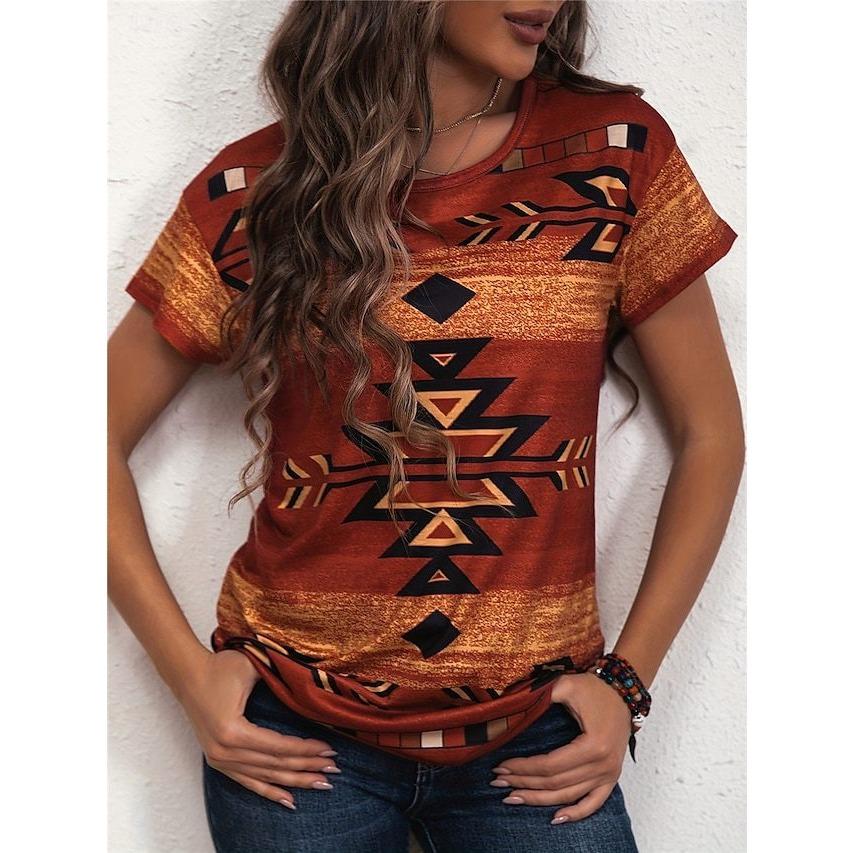 

Summer Fashion Casual Versatile Retro Printed Women s Round Neck Short Sleeved T-shirts 6XL