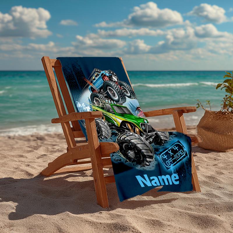 Personalisierbares ultraweiches Strandtuch mit LKW-Thema, Ideal für Pool - Camping, Tauchen - Perfekter Reisebegleiter, Lebendiges Strandtuch.