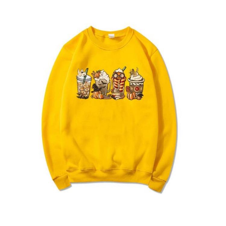 Pumpkin Spice Coffee Lover Women Fall Cozy Horror Sweatshirt Pullover Halloween Clothes