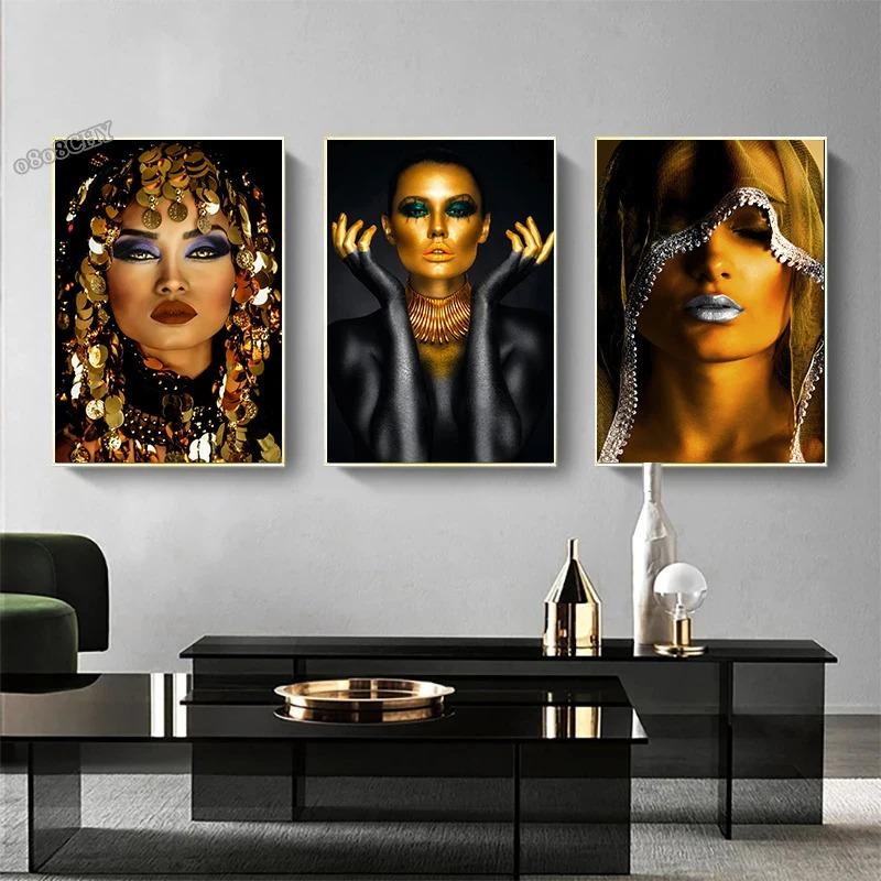 Egzotyczny urok piękna kobieta płótno artystyczne malarstwo moda postać plakaty i druki afrykańska kobieta obrazy na ścianę Home Decor