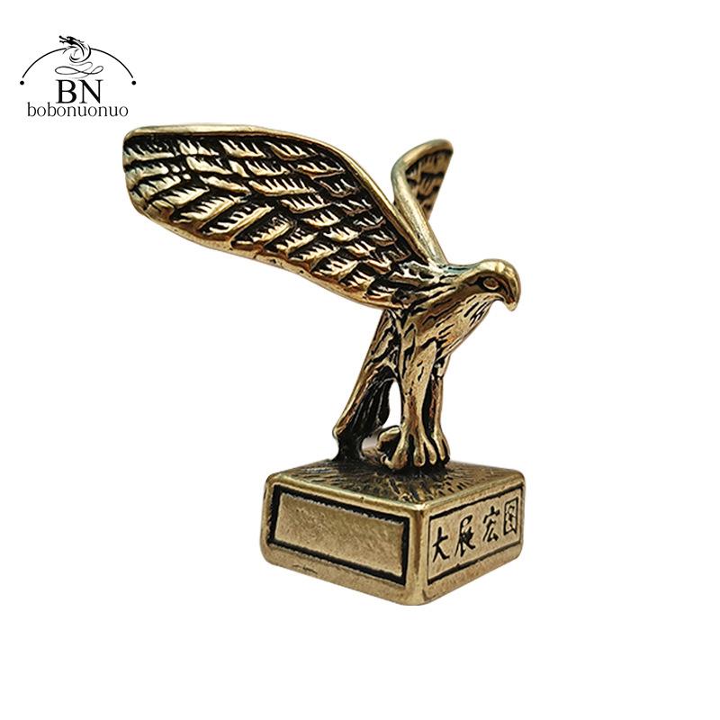 Solid Brass Vintage Lucky Eagle Seal Figurines Miniatures Desk Ornament Home Feng Shui Decoration Crafts Accessories Collections