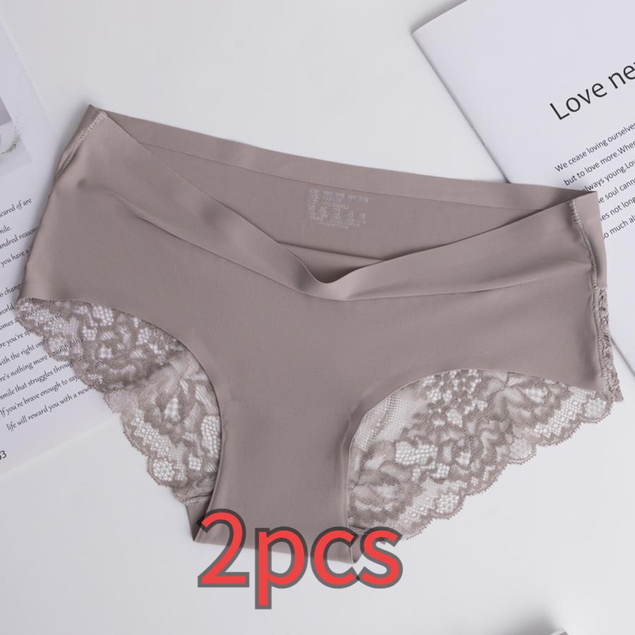 2 pcs Lace Waistband Seamless Wire-Free Lace Cotton Breathable Sexy Cute Plus Size Girls Triangle Panties