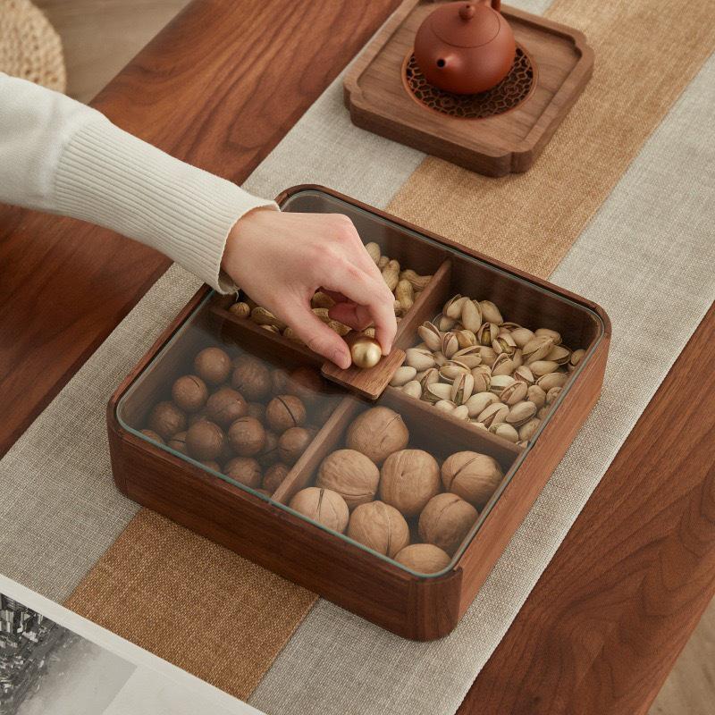 Solid Wood Compartmented Snack and Candy Box - Round Corner Wedding Decoration Gift