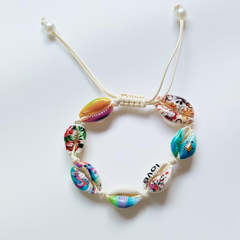 Handmade Bohemian Bracelet with Natural Shell Beads and Waxed Cord