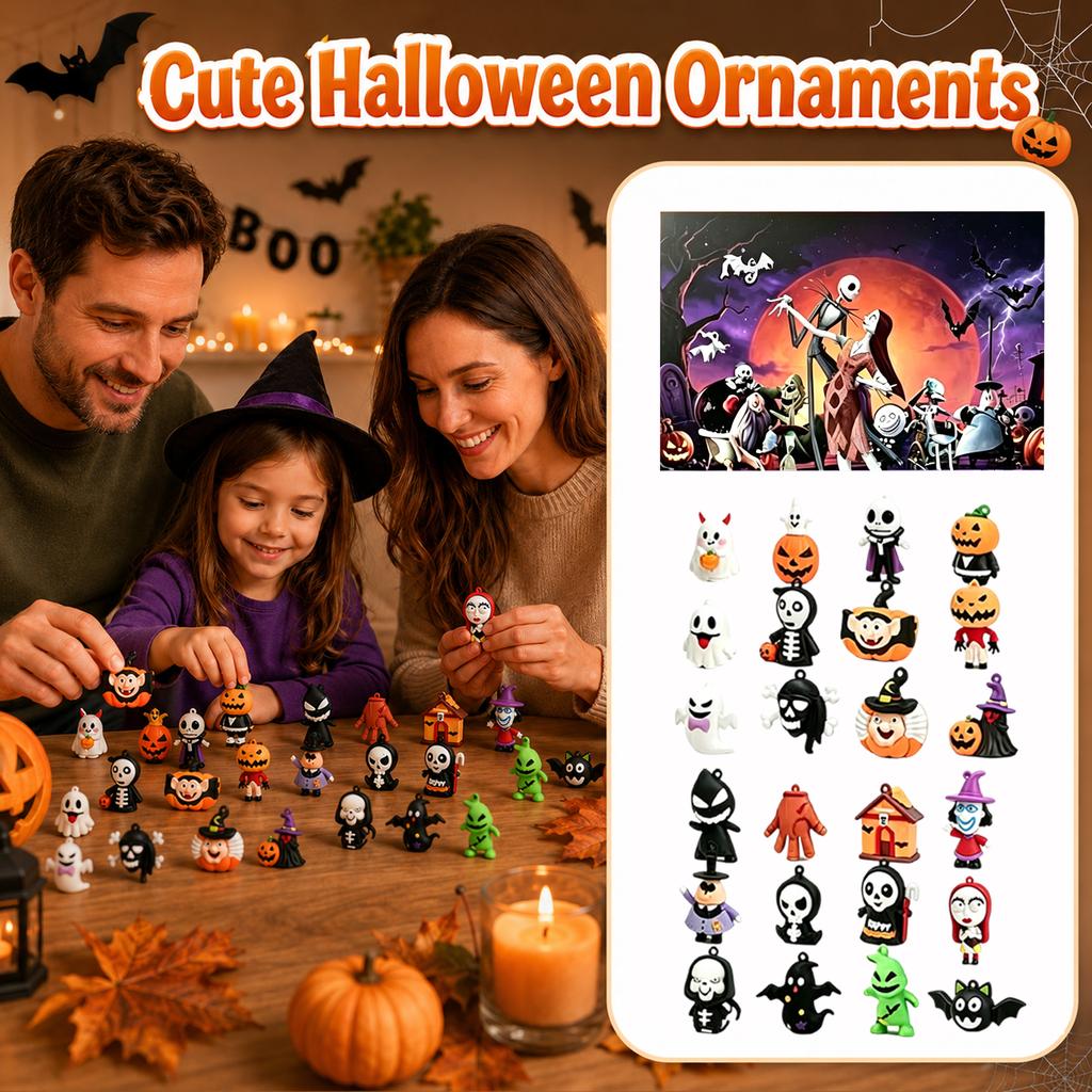 24pc Halloween Countdown Calendar with Horror Blind Box Figures Assorted Halloween Themed Collectible Toys for Seasonal Decoration and Gift