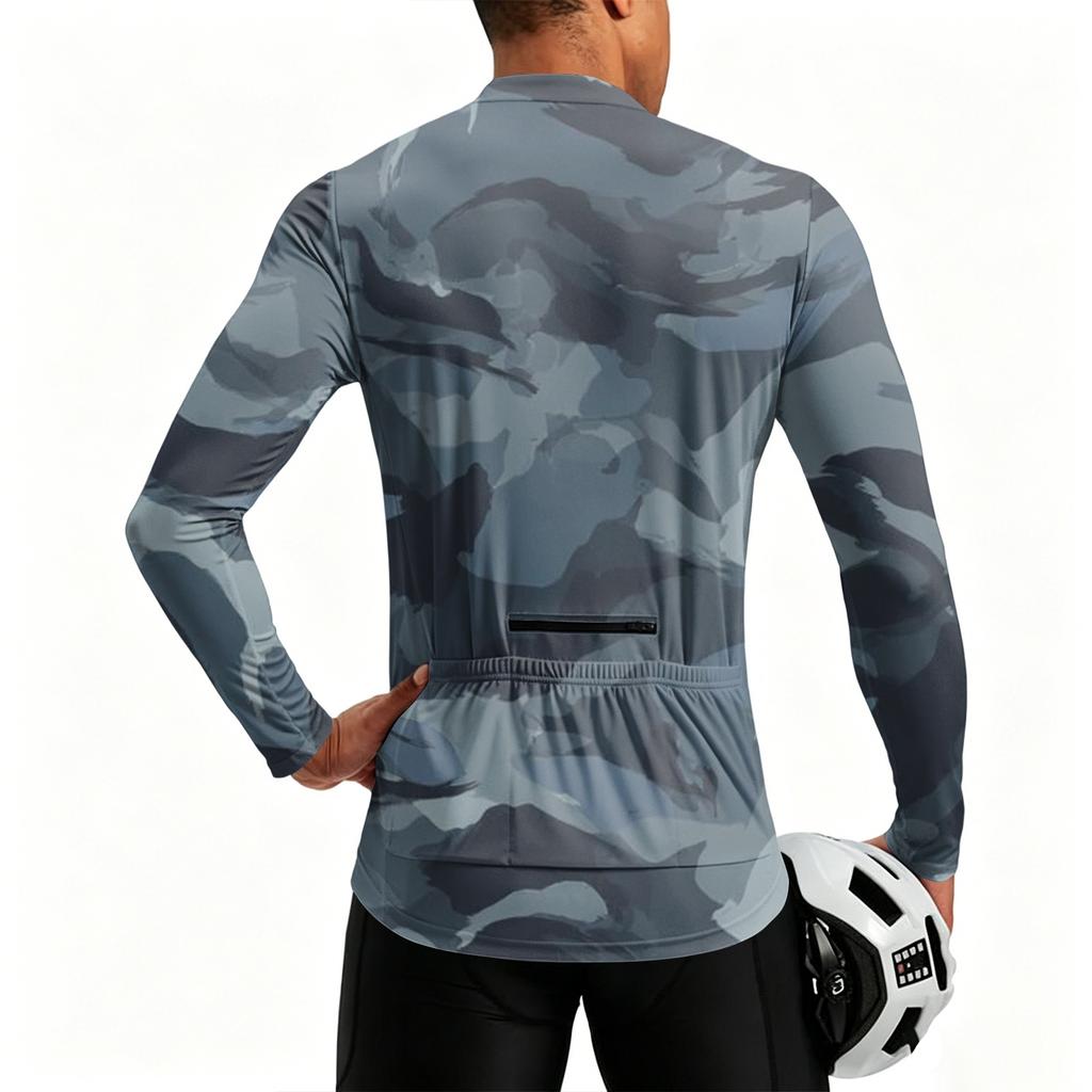 Herren Langarm Fahrradtrikot Atmungsaktiv Schnelltrocknend Halber Reißverschluss Pullover Leichtes Sportoberteil für Outdoor-Sportarten