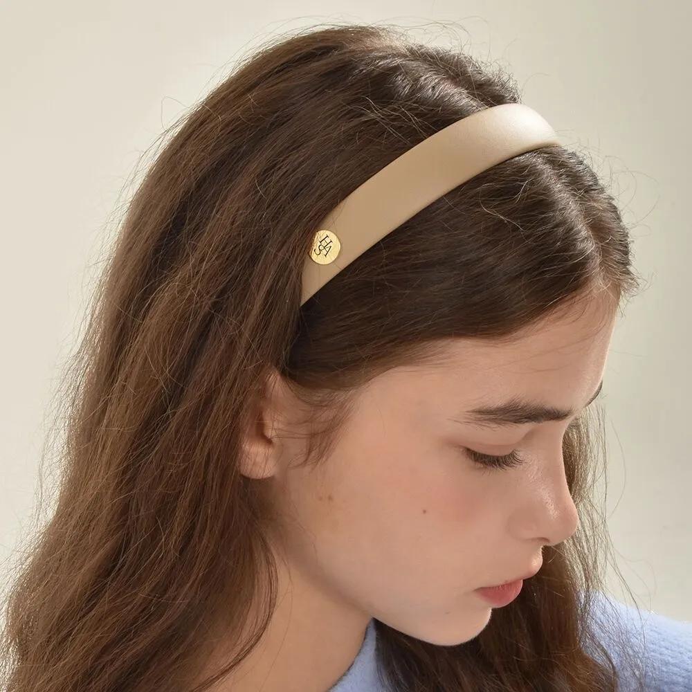 HB036 Light Brown Leather Logo Hairband