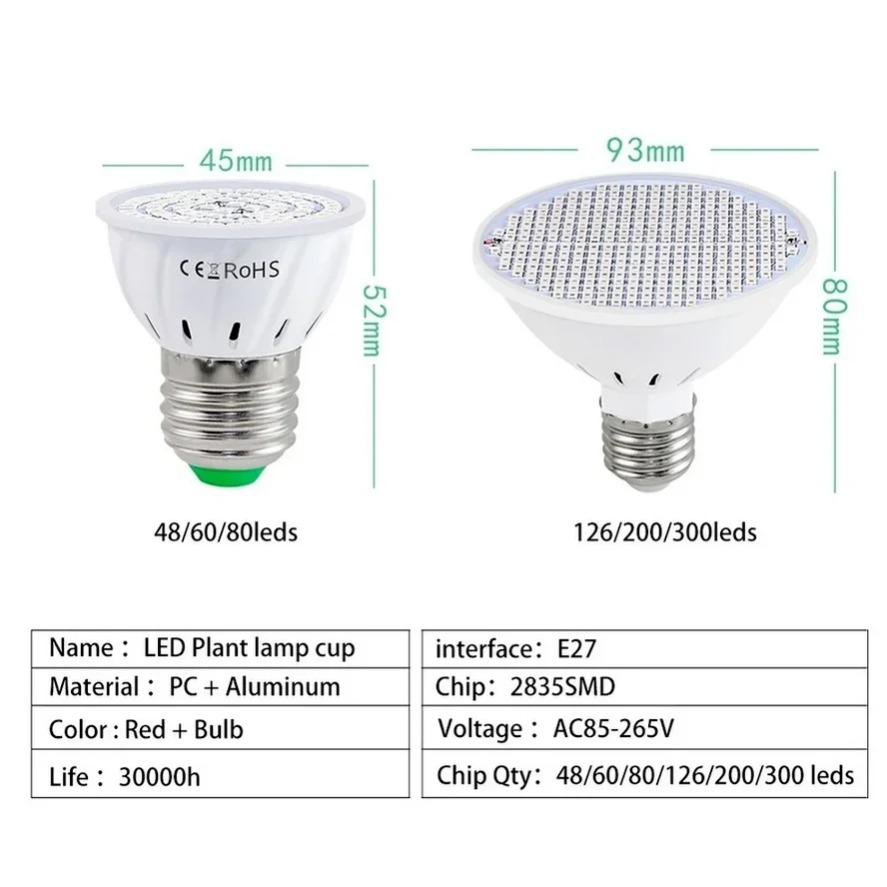 1~3PCS LED Plant Lamp E27 Plant Growth Lamp and Blue Full Spectrum Indoor Planting Multi-specification Lamp Beads Lighting Light