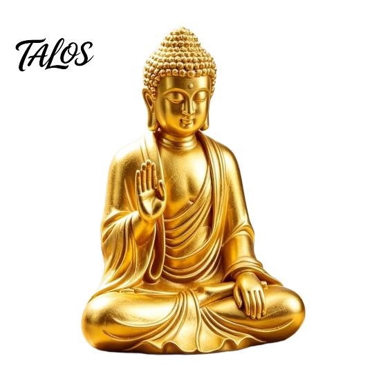 Buddha-Statue für Heimdekoration 3D-gedruckte goldene Statue, sitzende Shakyamuni-Figur, Skulptur ruhig spirituell mit gelassenem Ausdruck Meditation,