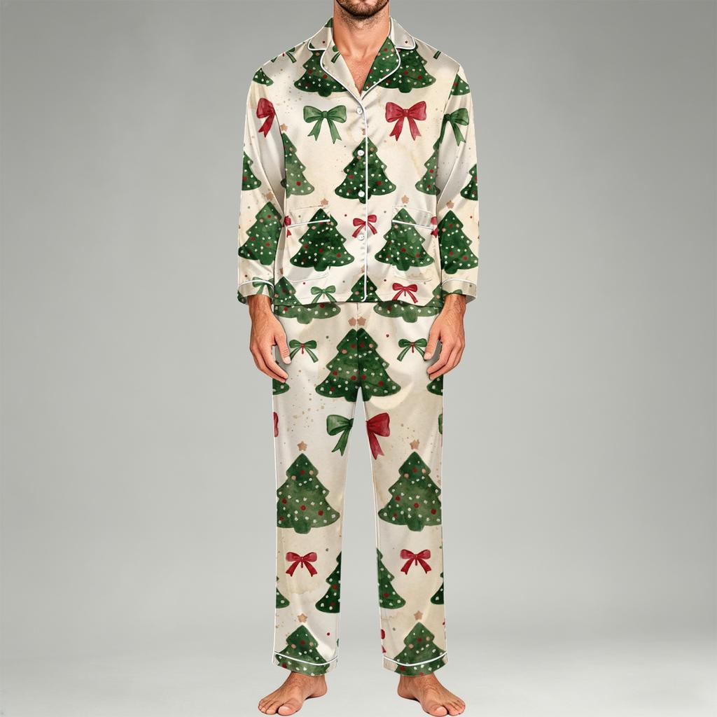 Men's Long Sleeve Button Down Pajama Set with Pants, 2-Piece Loungewear Sleepwear