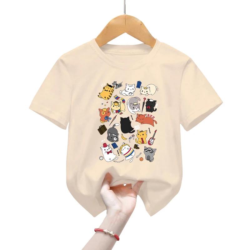 Kawaii dziecięce koszulki w wieku 2-13 lat Władca czasu kocięta klasyczne koszulki zwierzęca przestrzeń t-shirty chłopcy dziewczęta koszulki koty kreskówkowe koszule T-shirt dziecięcy