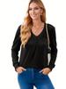 Casual Pleated V Neck Long Sleeve Blouses for Women Spring Summer