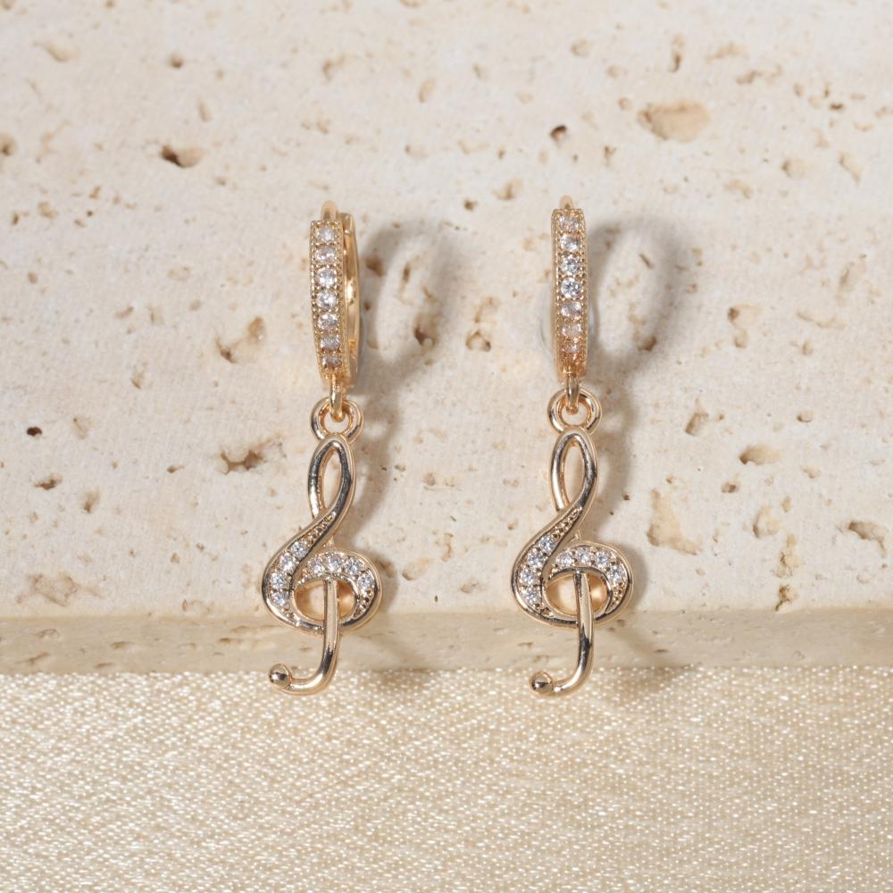 

1 Pair Unique Sheet Music Zirconia Dangle Earrings for Women Golden Earring Jewelry Party Accessories золотий