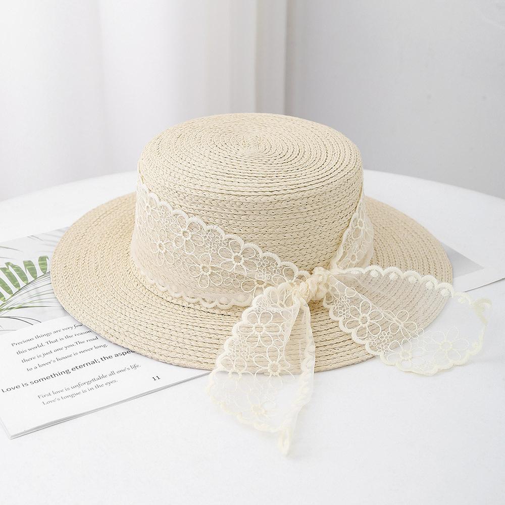

Summer Hats For Women Lace Bow Wide Brim French Retro Fisherman Cap Bucket Hat Sunshade Sun Hat Lady Beach Accessories Flat Top 56-58CM бежевый