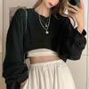 High Waist Short Sweatshirt Women's Loose Long Sleeve T-shirt Top