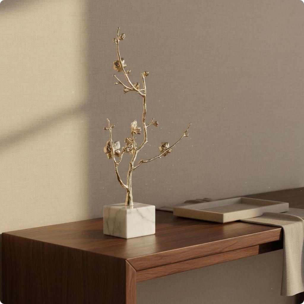 Artistic Metal Blossom Sculpture Chinese Ornament Modern Gilded Branch