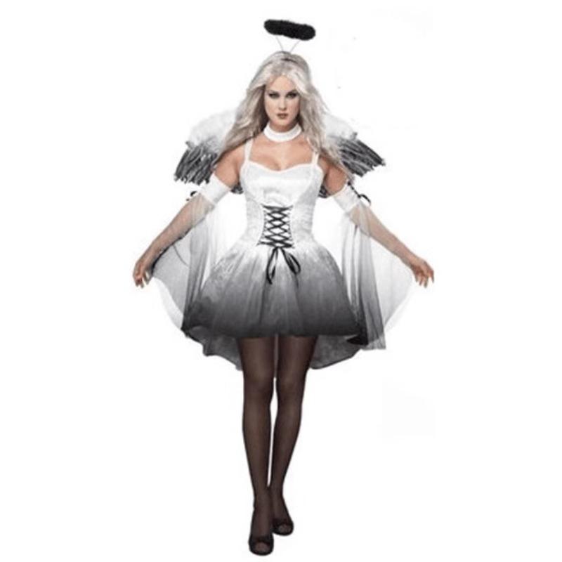 Halloween Adult Black and White Fallen Angel Costume Vampire Demon Party Masquerade Female Performance Costume