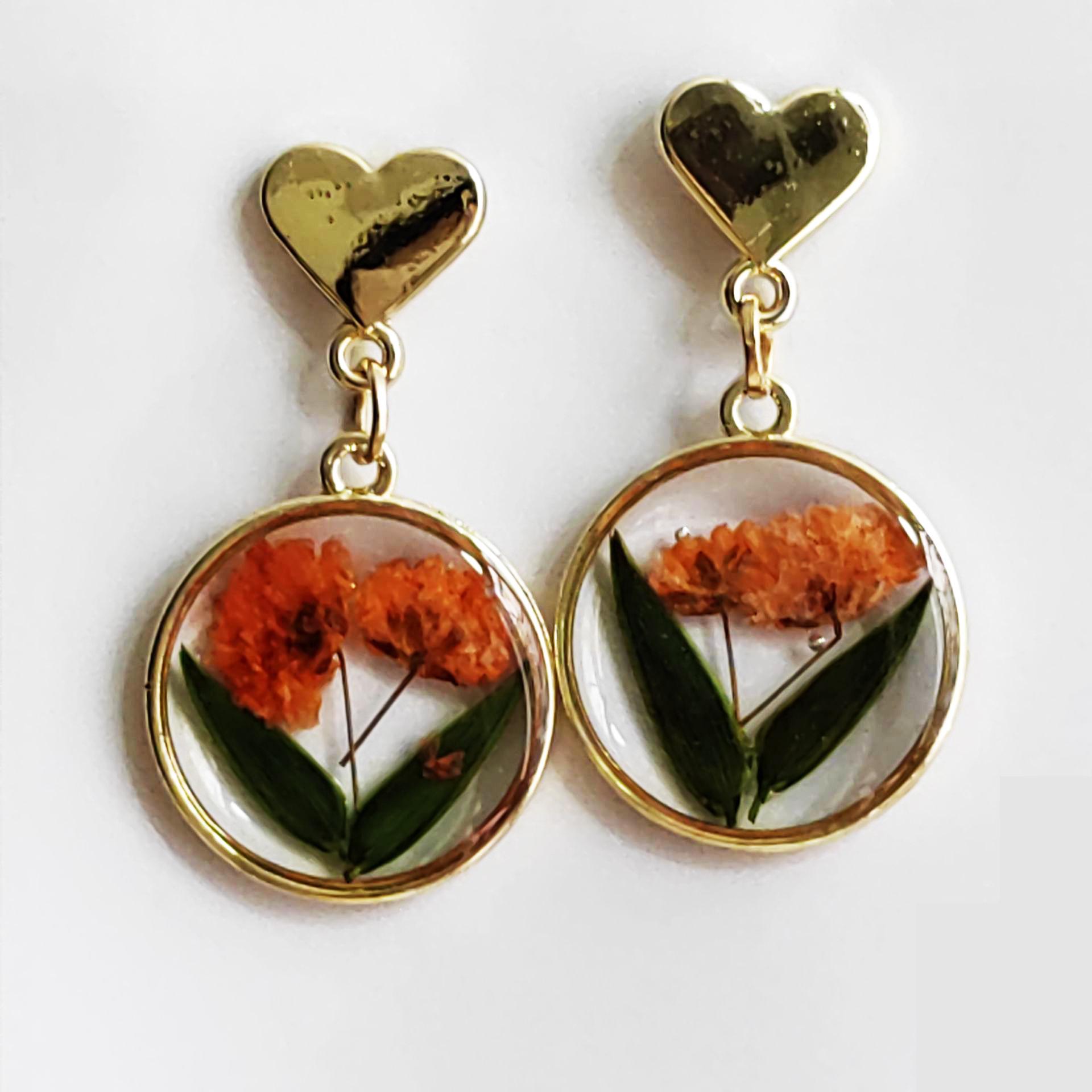 New Summer Flower Resin Earrings - Cute Dried Floral Studs for Girls