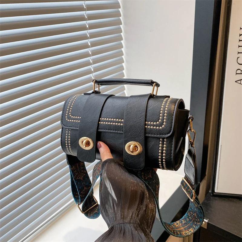 Single Color One Shoulder Bag for Women  Fashion Bag with Wide Shoulder Strap  Small Bag