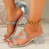 New Style Shoes - Transparent Mid-heeled Women's Large Size Thick Heel Sandals Flip-flops
