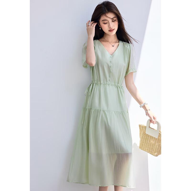 VICTORIA&VERA Women's Tencel V-Neck A-Line Midi Dress