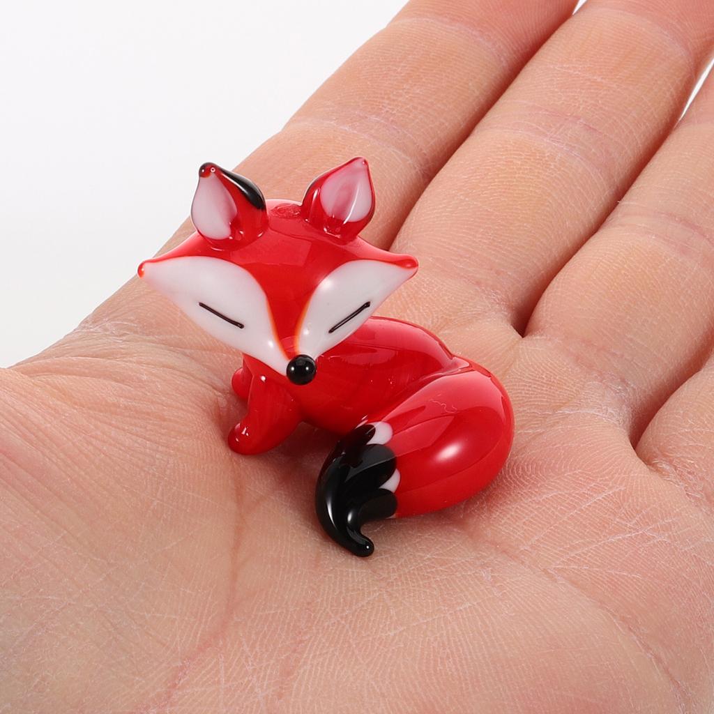 2Pcs Fox Collectibles Animals Figurines For Fairy Garden Miniatures Ornaments Small Glass Fox Statues Table Decoration