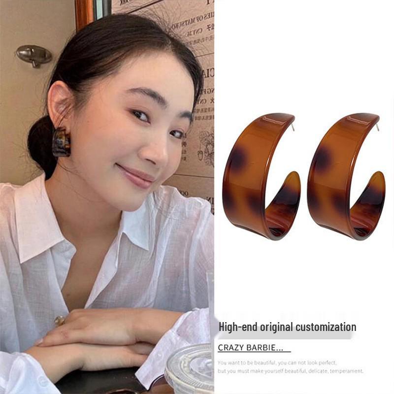 Vintage Ethnic Silver Needle Diamond Inlaid Round Flower Acrylic Resin Stud Earrings for Women