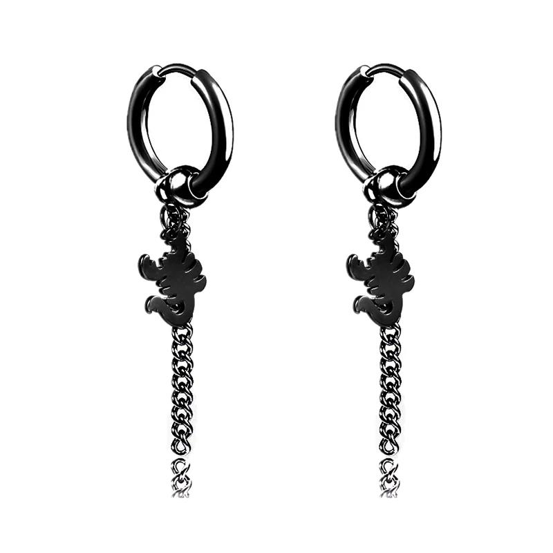 Punk Stainless Steel Chain Hoop Earrings Unisex Goth Pop Hip Hop Pendants Fashion Ear Jewelry Accessories