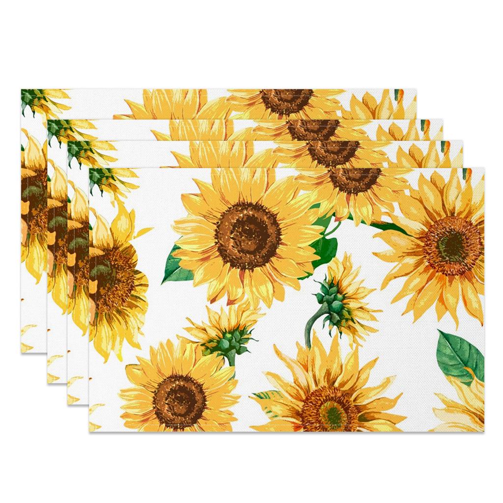 Sonnenblumen-Tischsets Lebhaft Gelb Floral Tischsets Sommer Küchen-Dekor Waschbar Hitzebeständig Perfekt für Esszimmer Cafe Party
