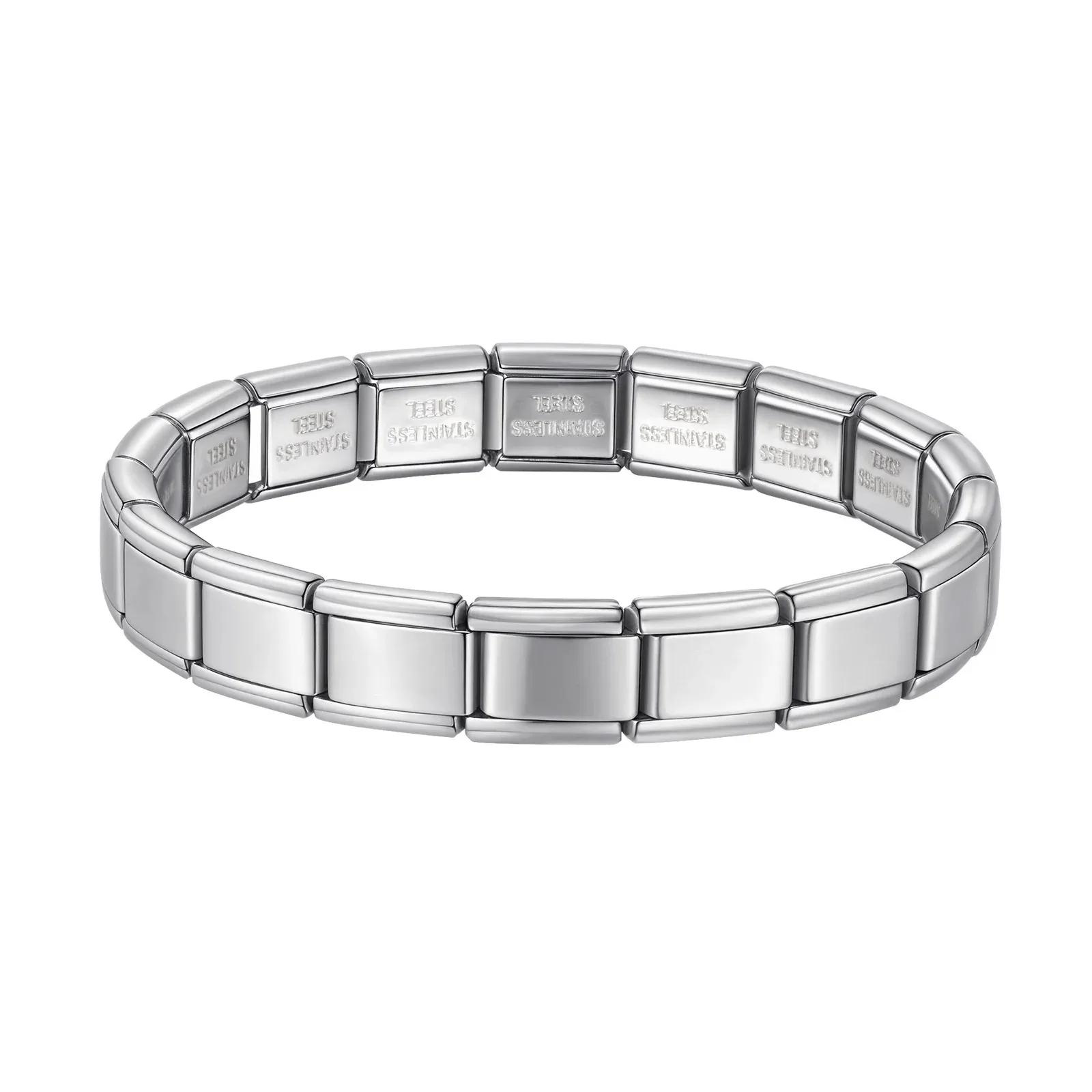 

Stainless Steel Strap Chain Italy Style Bracelets for Women Men Elastic Splicing Detachable Charm Bracelet 9mm Wide Zircon