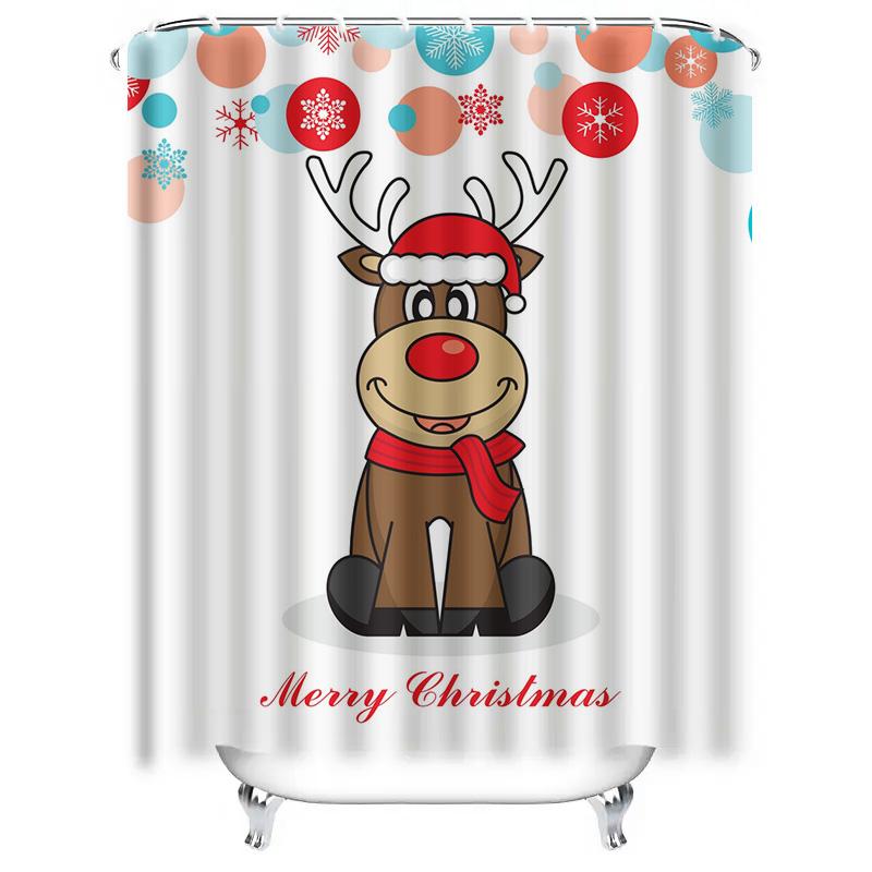TU Festive Christmas Shower Curtain Holiday Waterproof Decor Reindeer Pattern Bathroom Curtain Xmas Home Decor Modern Style Holi