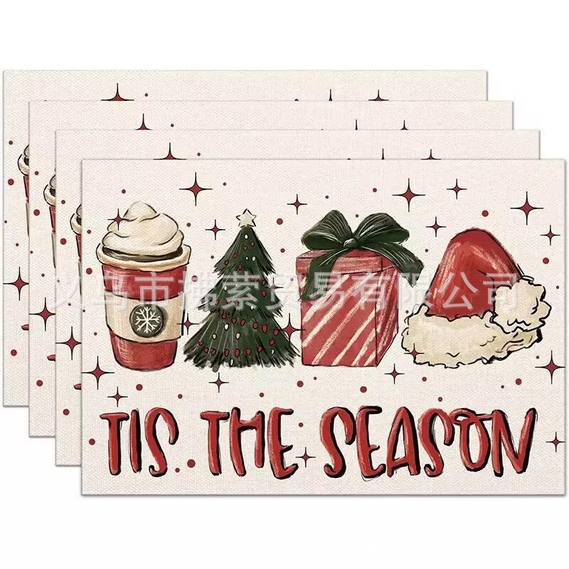 Cross Linen Christmas Placemat - Waterproof, Heat-Insulating Dining Table Decor