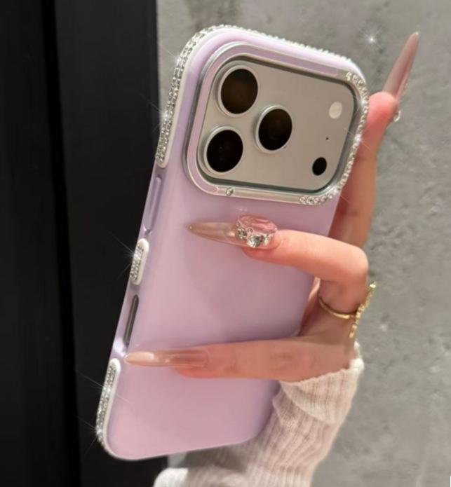 

Rhinestone Large Window Anti-Drop Phone Case for Apple 17 Pro/Pro Max - Full Coverage, High-End Feel for Women 14 Pro Max фиолетовый